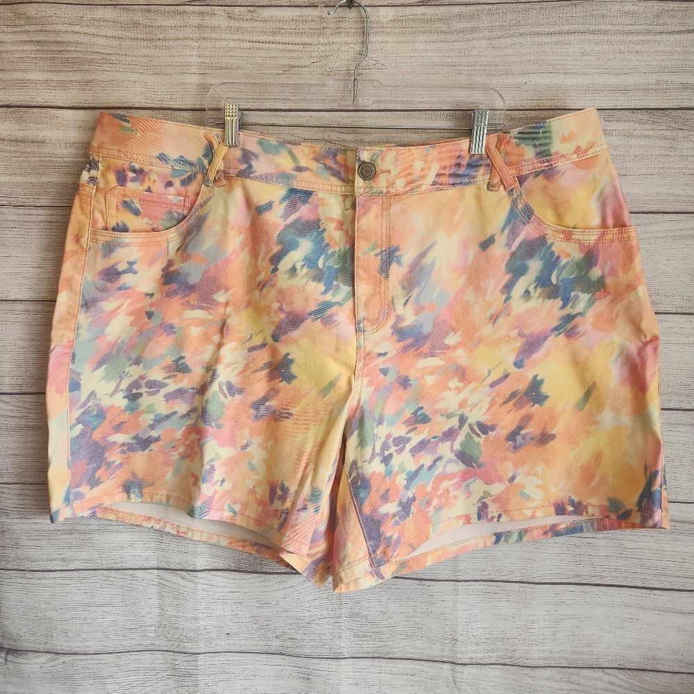 Lane Bryant 28 Plus Tie Dye Shorts Pastel Boho Summer Denim Chic